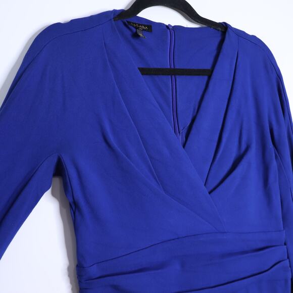 ESCADA Dayna Midi Sheath Dress Cobalt Blue V Neck Long Sleeve Women's 38/US 8 - Picture 3 of 10